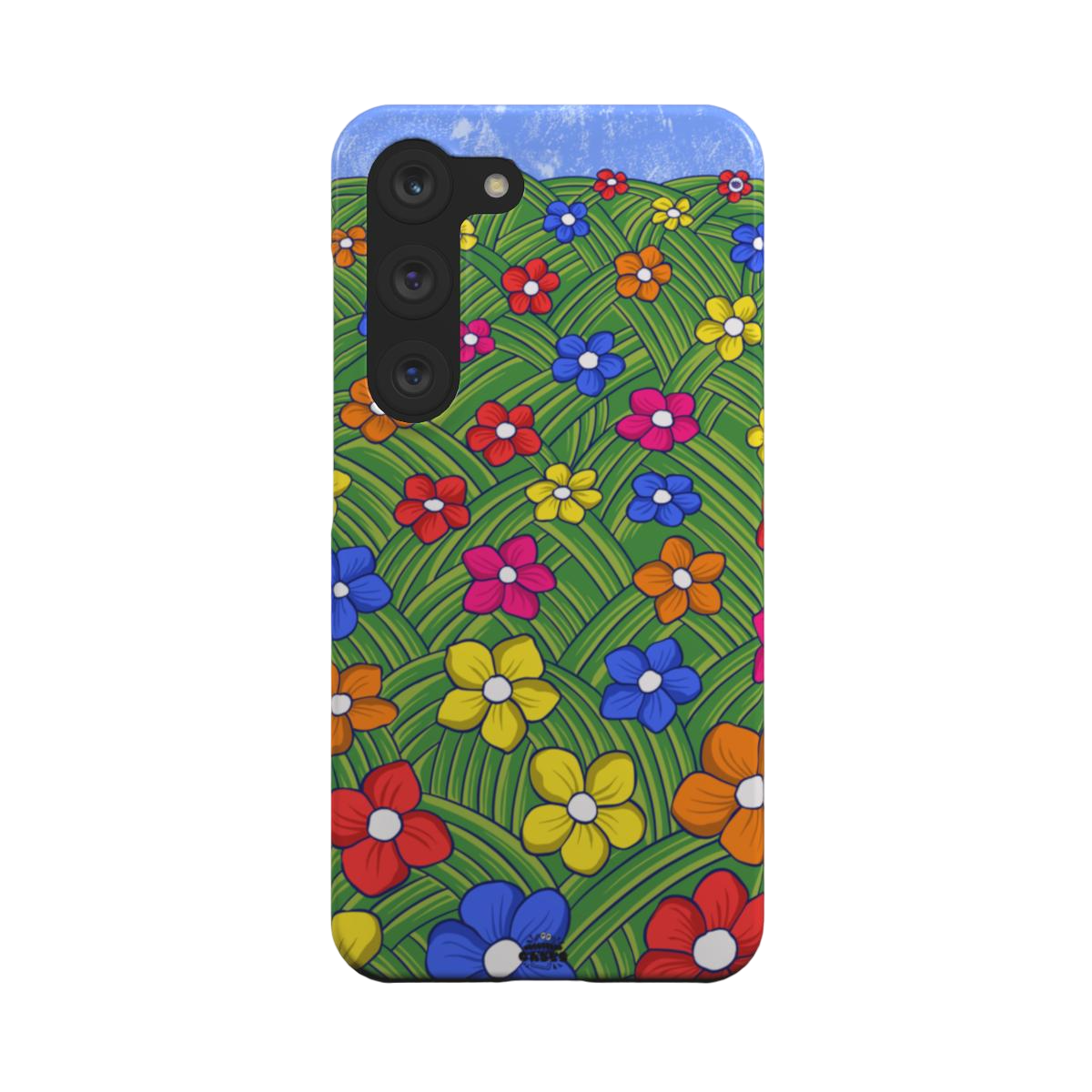 samsung snap case of animated colorful flower field, back view
