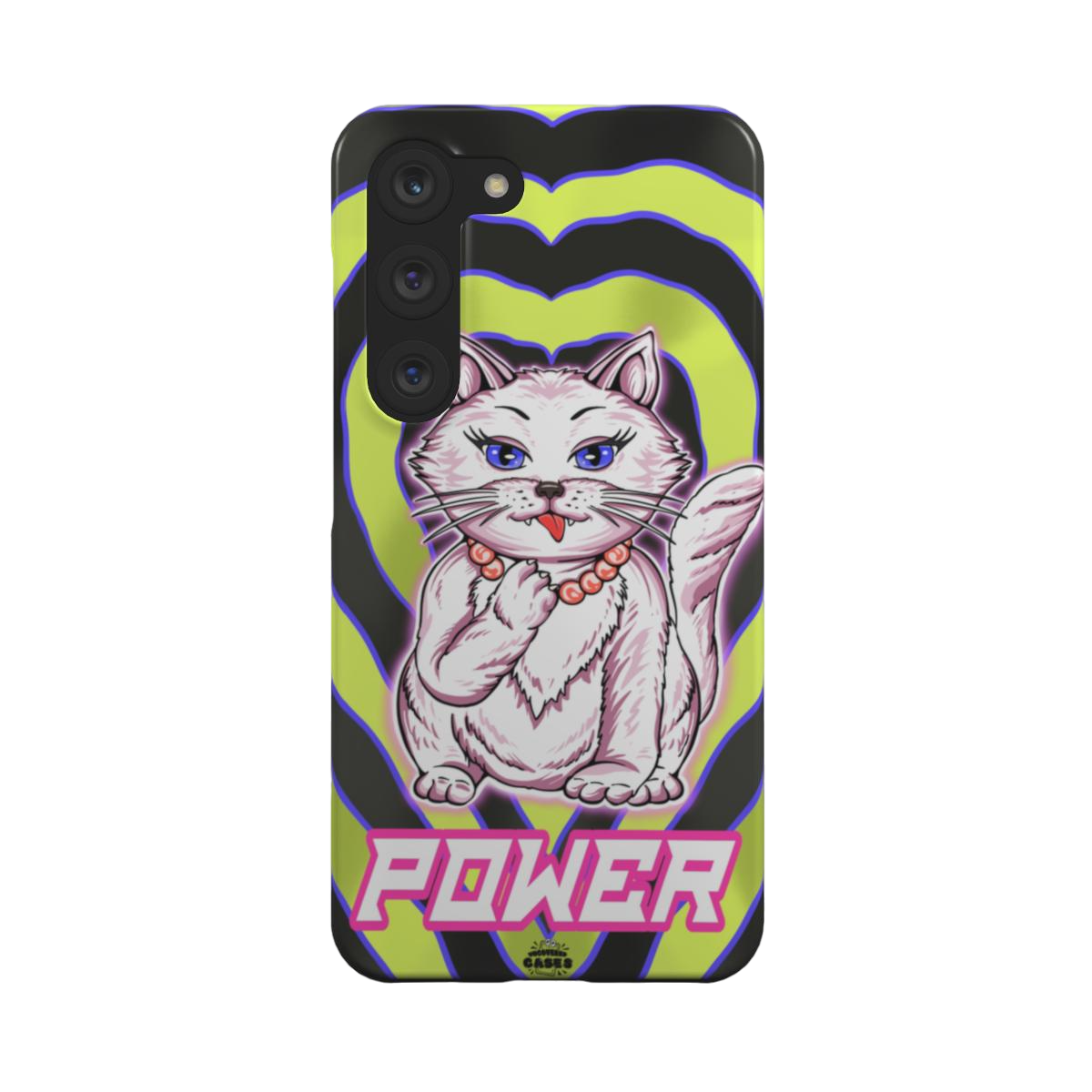 samsung snap case of animated white cat licking her paws, back view
