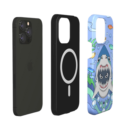 iphone magsafe case of  animated shark with open jaws, layered view
