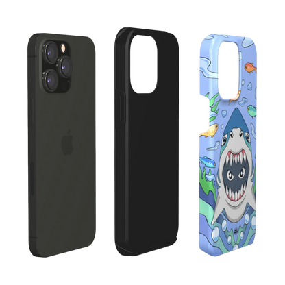 iphone tough case of  animated shark with open jaws, layered view
